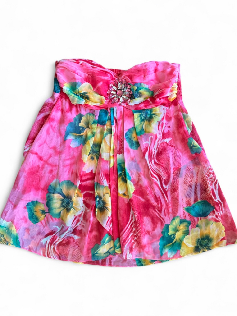 Sleeveless Babydoll tank top Sheer Floral Pink Rhinestone Medium Fairy Y2K
